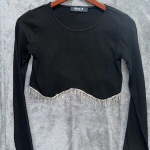 Black Beaded Women's Crop Top